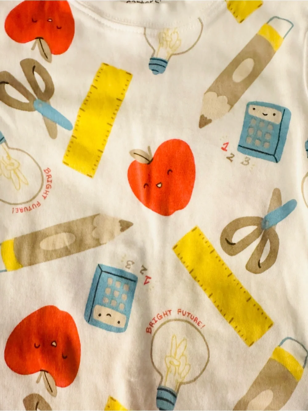 Carter's White Tee with Red Apple & Yellow School Print
